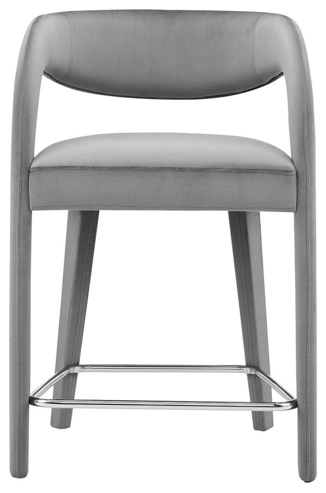 Pinnacle Performance Velvet Counter Stool Set of 2, Gray Silver