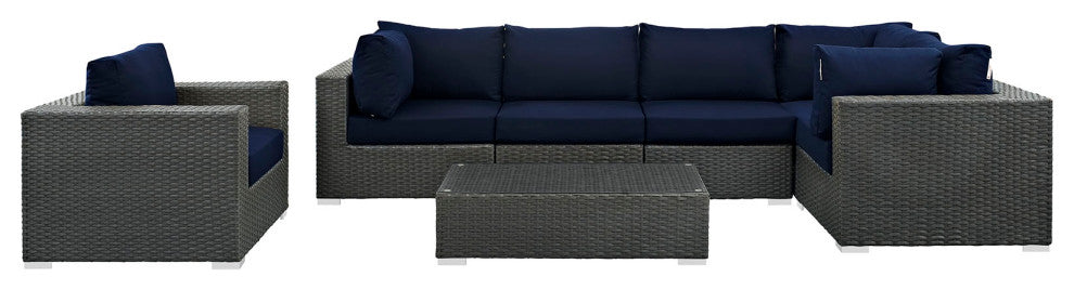Canvas Navy Sojourn 7 Piece Outdoor Patio Sunbrella Sectional Set