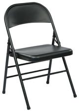 Folding Chair With Metal Seat and Back, Black