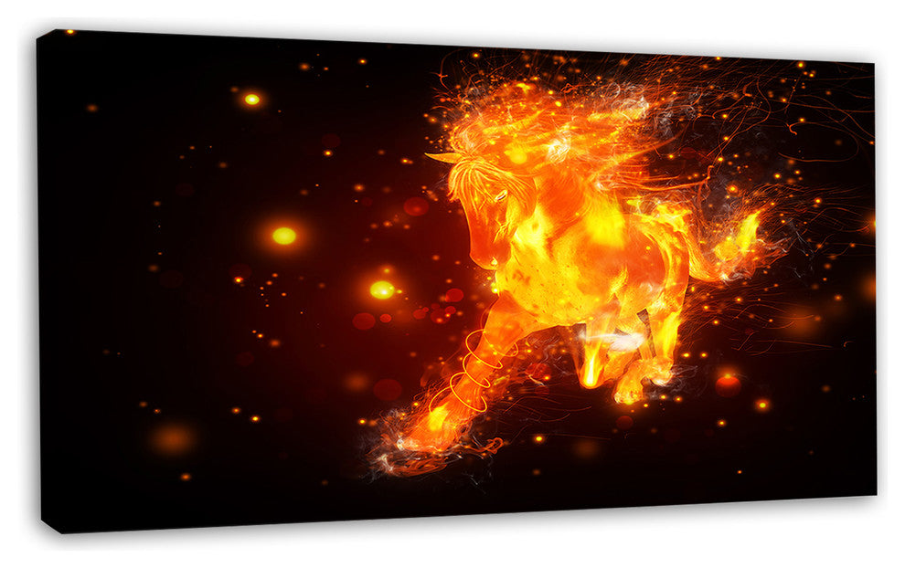 Abstract Running Fire Horse, Animal Canvas Art Print, 32"x16"