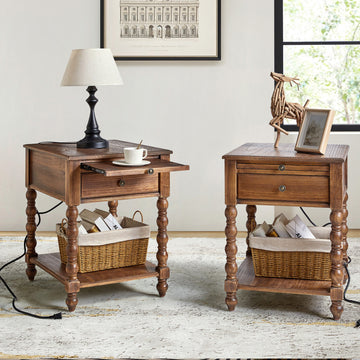 26"H Traditional/Farmhouse Style End Table, Set of 2, Walnut