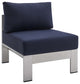 Shore Sunbrella Fabric Aluminum Outdoor Patio Armless Chair Silver Navy