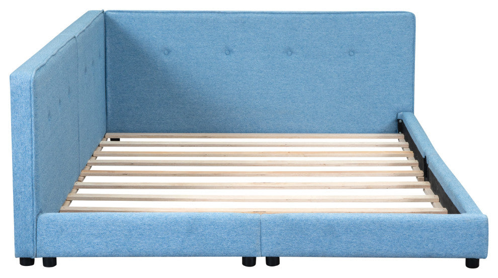 Gewnee Upholstered Full Size platform bed with USB Ports, Blue