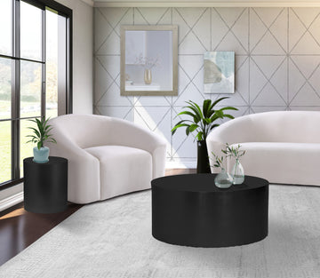Cylinder Round Durable Metal Coffee Table, Matte Black