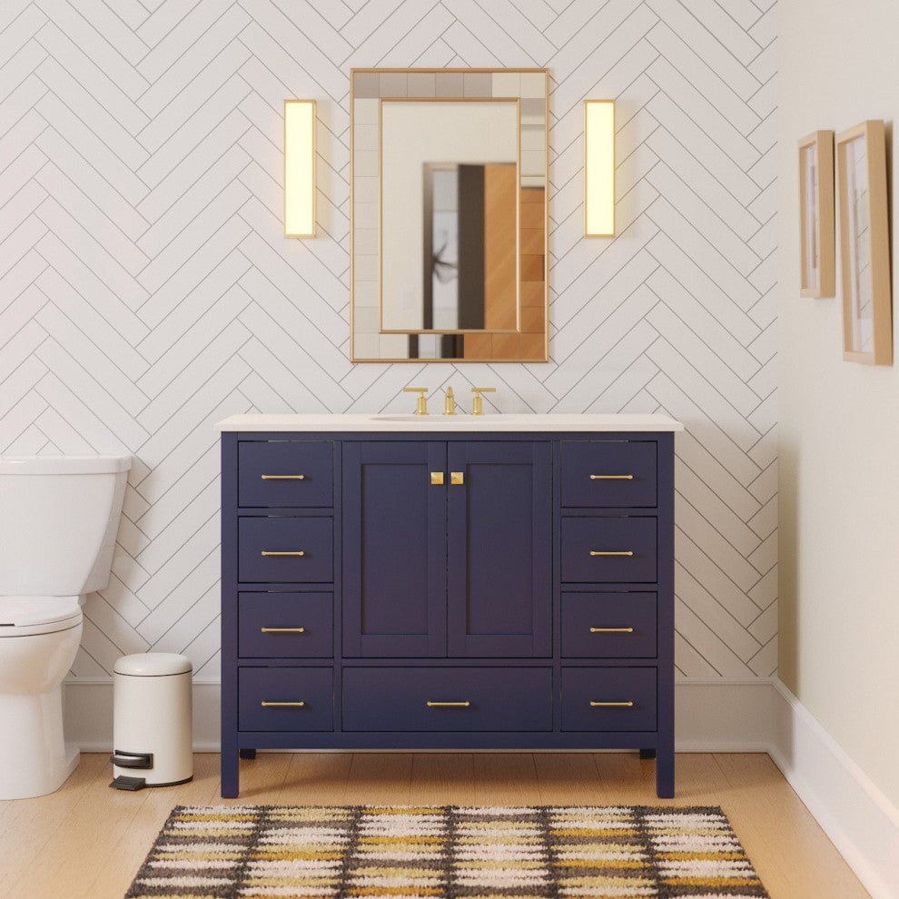 Kitchen Bath Collection Horizon 48" Bathroom Vanity, Royal Blue, Engineered White