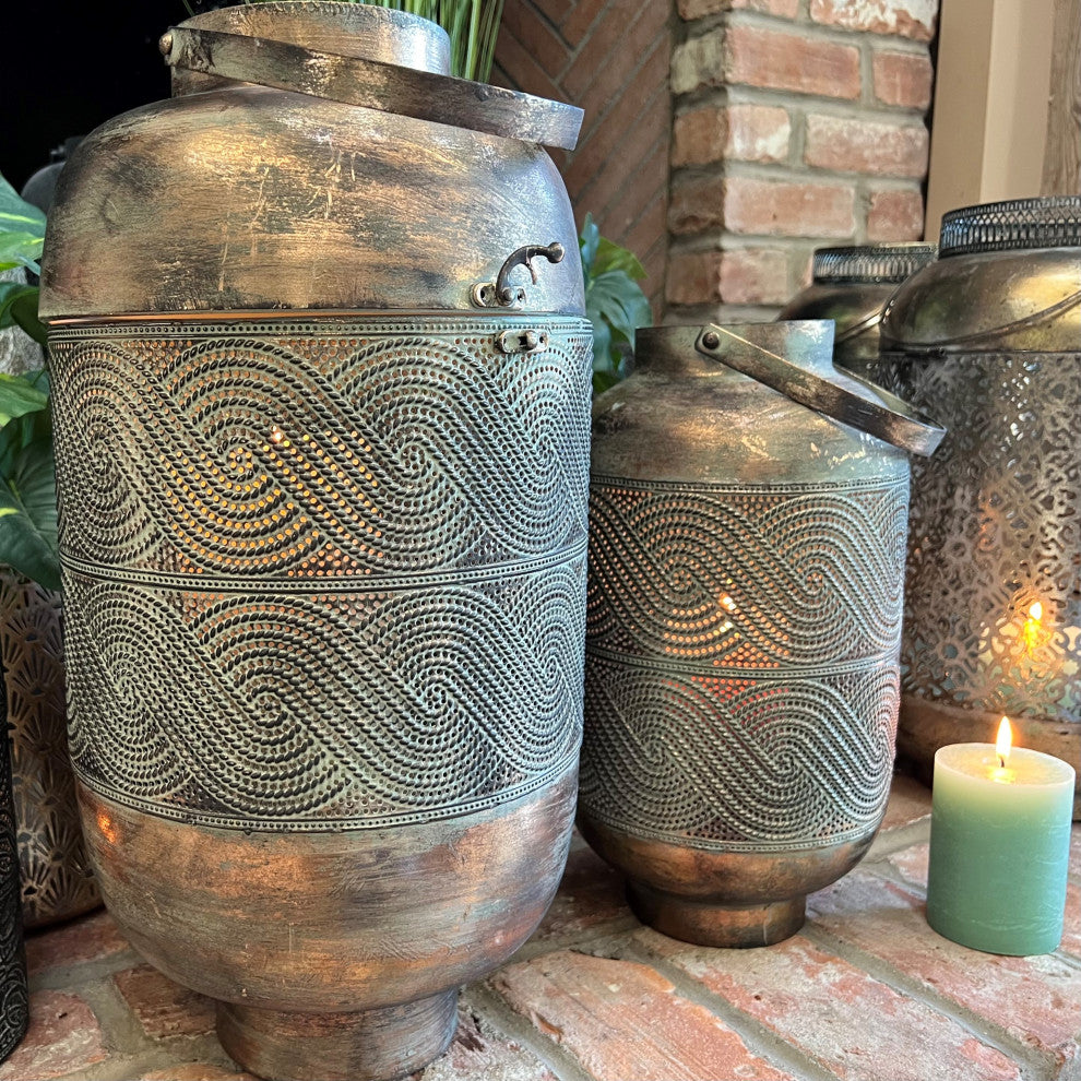 2 Piece Moroccan Roped Lattice Lantern Set