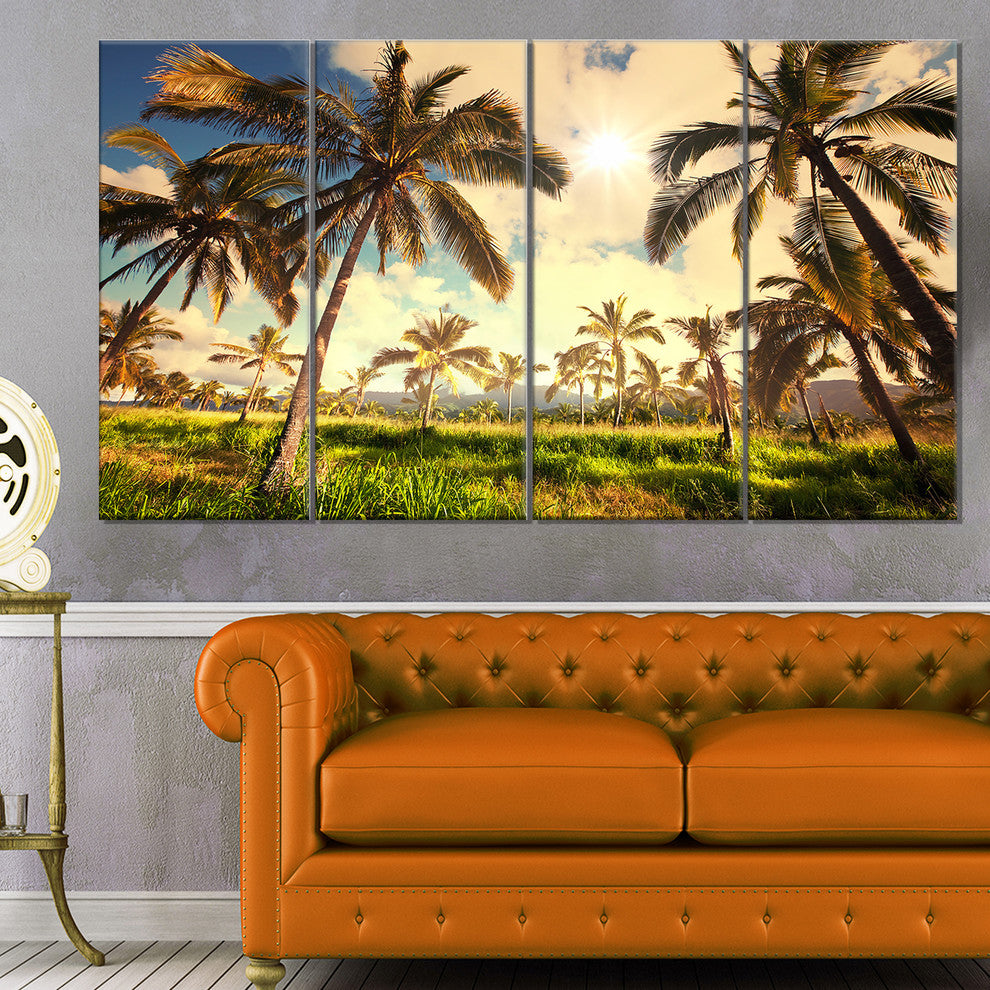 Beautiful Palm Plantation in Hawaii, Landscape Canvas Print, 48"x28", 4 Panels