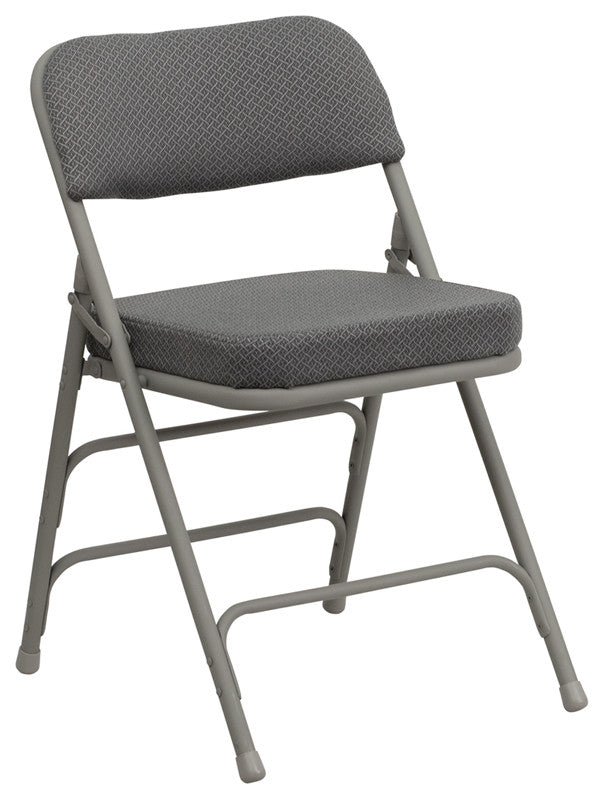 2 Pack HERCULES Premium Triple Braced & Double Hinged Upholstered Folding Chair, Gray Fabric/Gray Frame