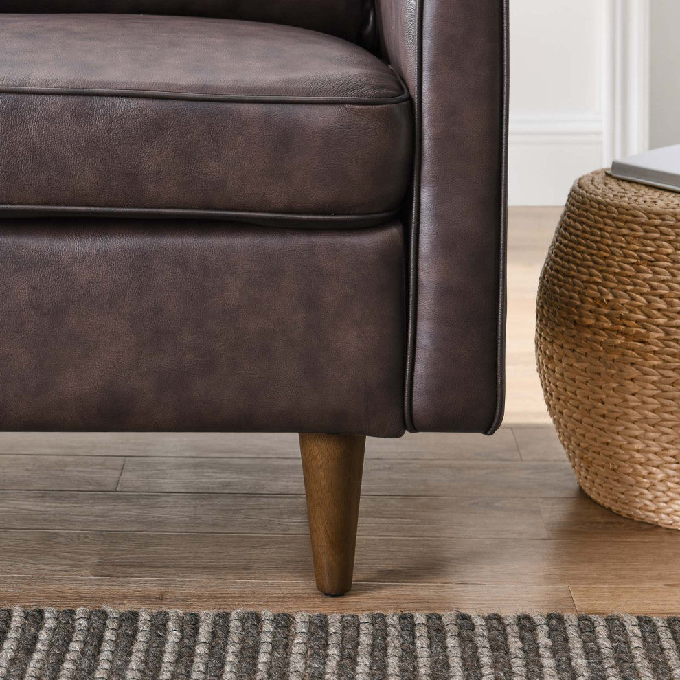 Armchair Accent Chair, Brown, Leather, French, Mid Century Hotel Lounge Cafe