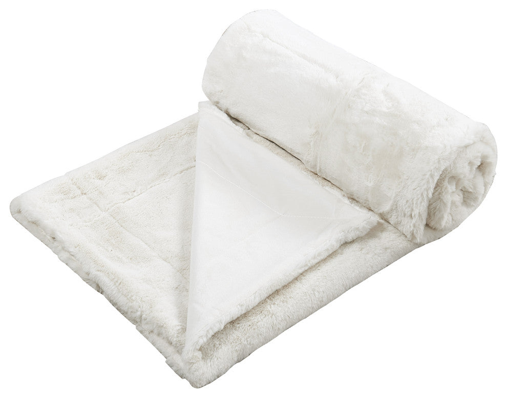 Fox Faux Fur Throw Blanket, Gardenia, 60''x80''
