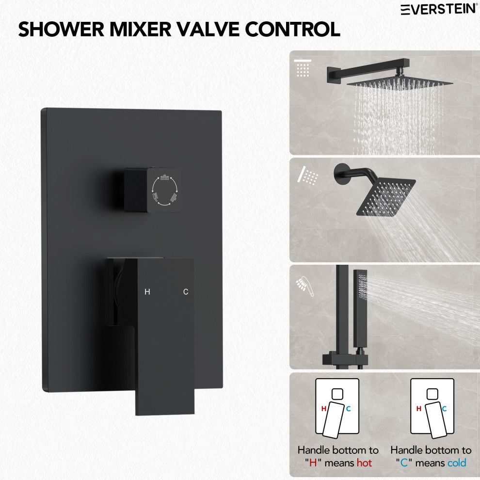 Dual Heads 10"x 6" Rain Shower System with Hand Shower Spray, Matte Black