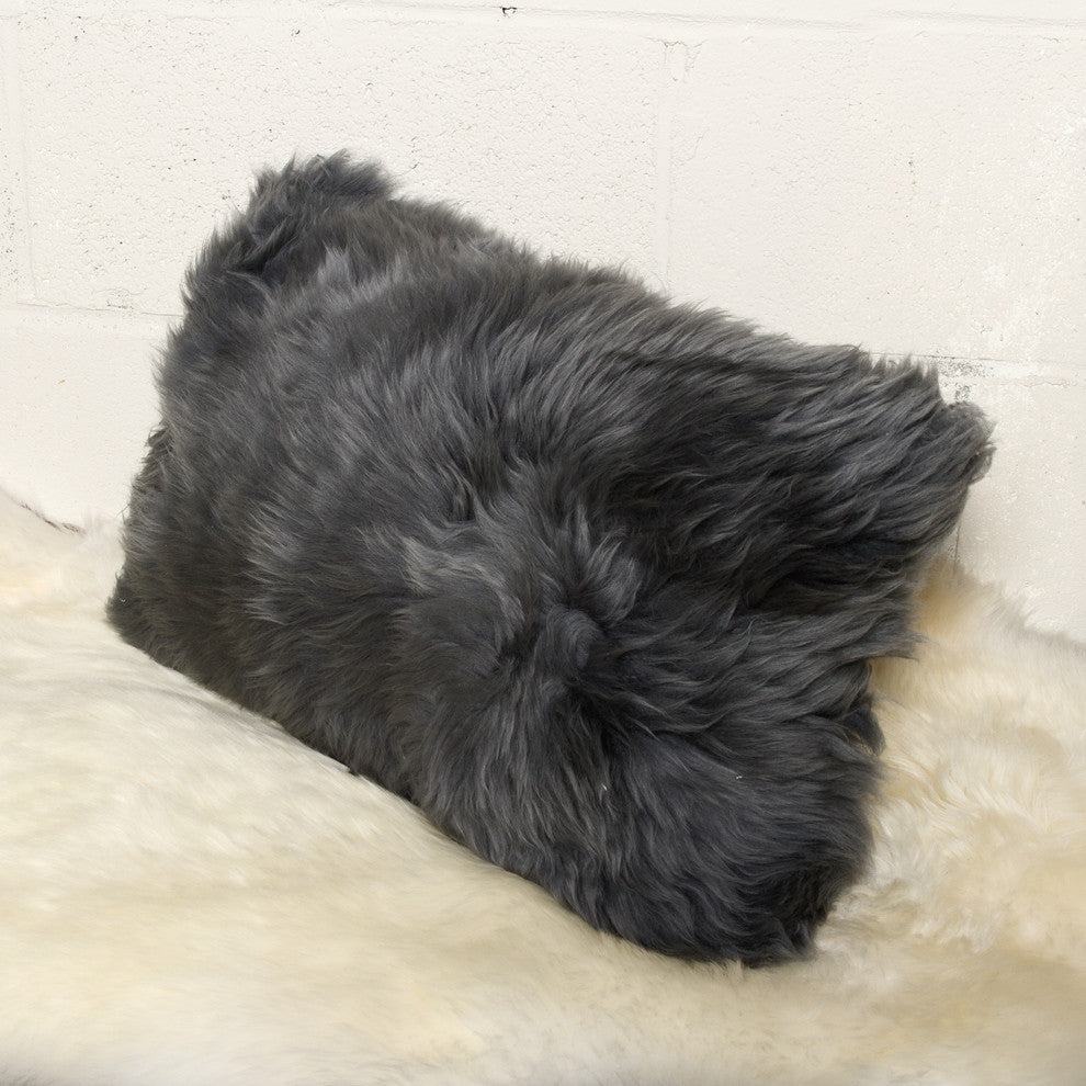100% Sheepskin New Zealand Pillows, Set of 2, Gray, 12"x20"