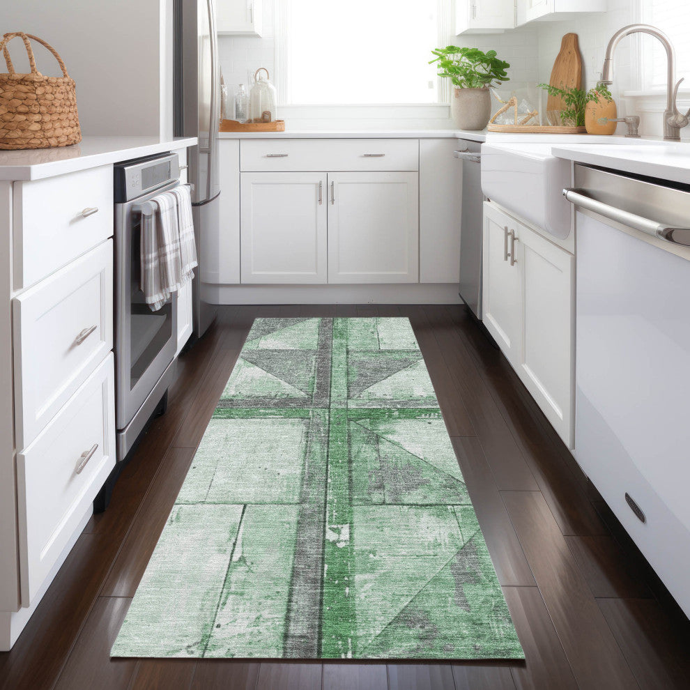 Machine Washable Indoor/Outdoor Chantille ACN1876 Green 2'3" x 7'6" Runner Rug