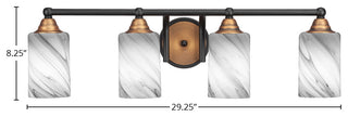 Paramount 4-Light Bath Bar, Matte Black & Brass, 4" Onyx Swirl Glass