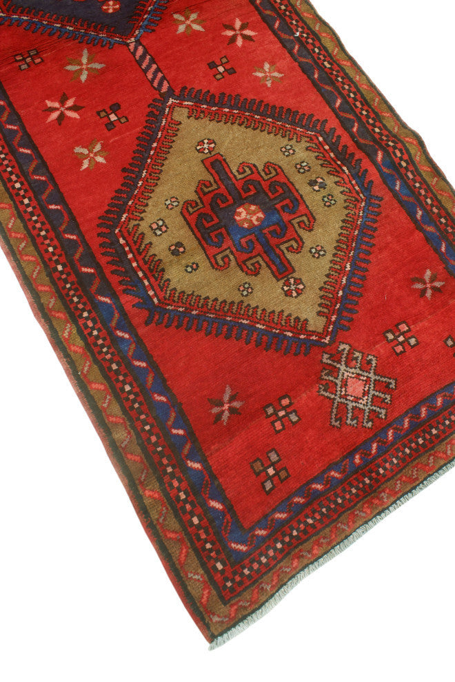 Fine Vintage Distressed Radeliff Red/Blue Runner, 3'1x9'5