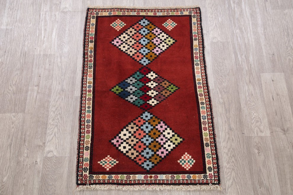 Consigned, Gabbeh Wool Hand-Knotted Persian Oriental Area Rug, Red, 3'10"X2'7"
