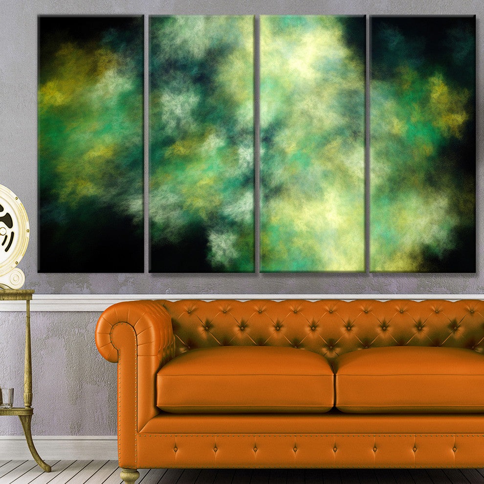 Perfect Green Starry Sky, Abstract Canvas Wall Art, 48"x28", 4 Panels