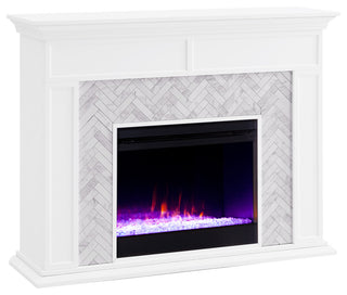 Torron Color Changing Marble Tiled Fireplace, White