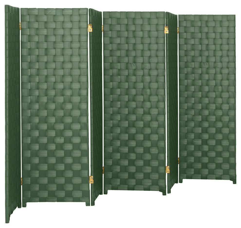 4 ft. Short Woven Fiber Outdoor All Weather Room Divider 6 Panel Green