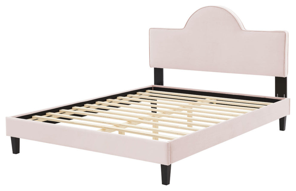 Platform Bed Frame, King Size, Pink, Velvet, Modern, Bedroom Master Guest Suite