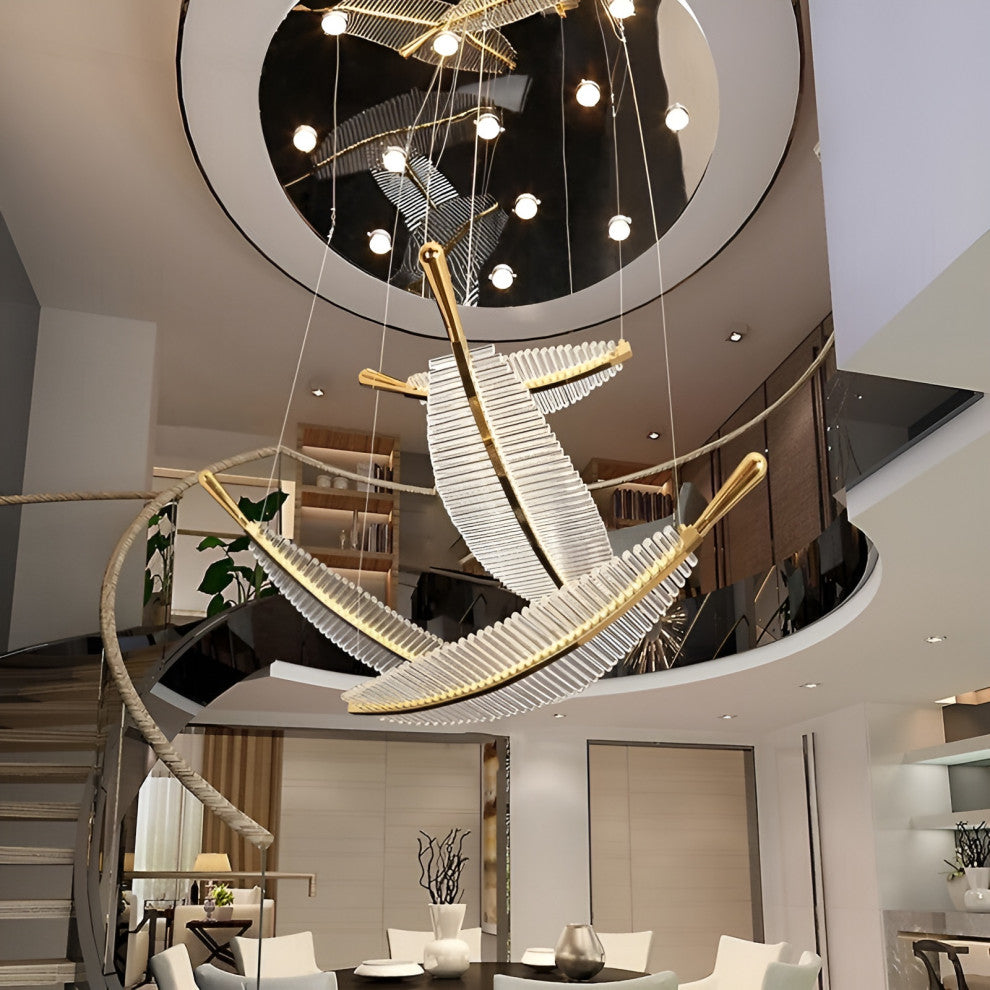 Cagnes-sur-Mer | Crystal Gold Leaves Pendant Chandelier, 4 Leaves