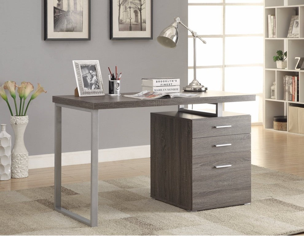 Benzara BM159072 Modish Office Desk With File Drawer, Gray