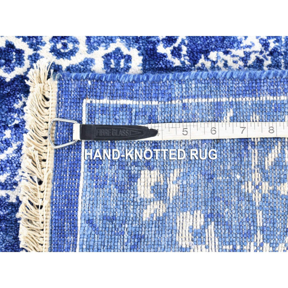 Blue Tone on Tone Tabriz Wool and Silk Hand Knotted XL Runner Rug, 2'6"x16'10"