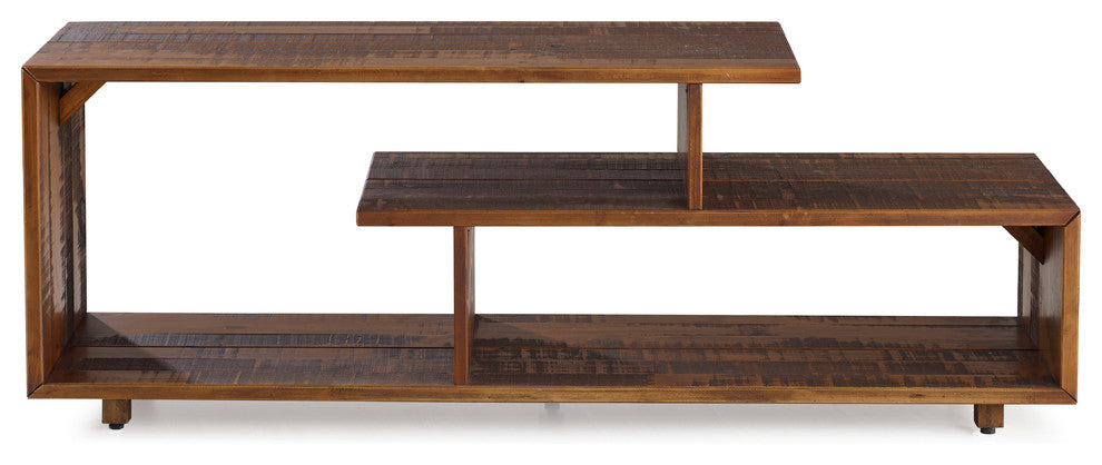60" Rustic Solid Wood TV Stand Console Entertainment Center, Amber