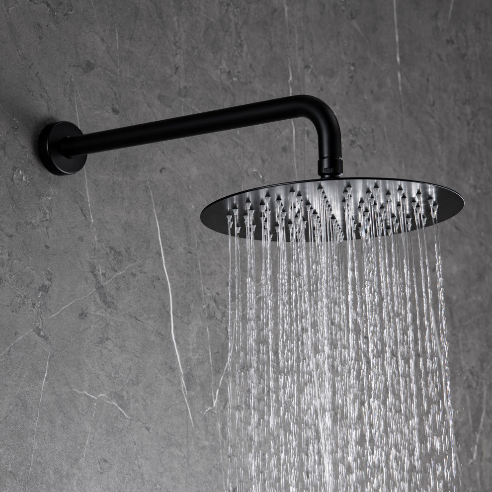 Luxury Pressure-Balanced Complete Shower System with Rough-In Valve, Matte Black
