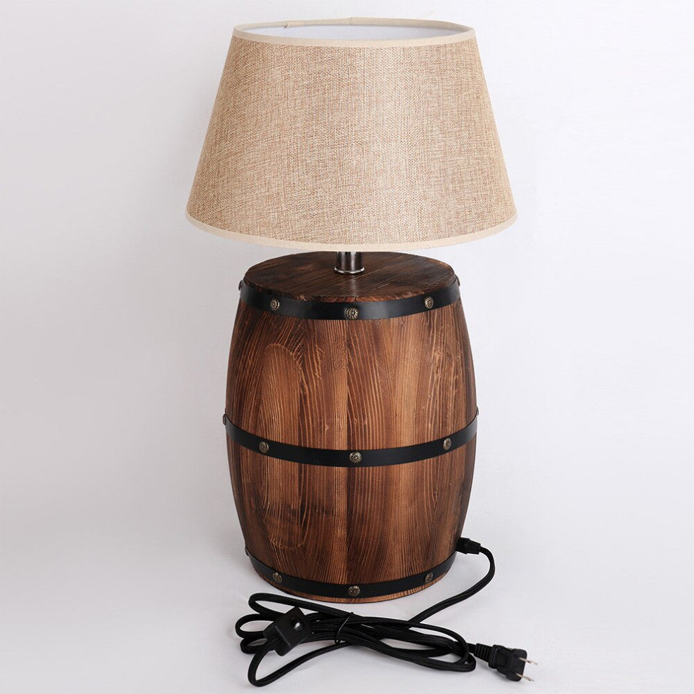 Industrial Wood Wine Barrel LED Table Lamp For Bedroom, Bar