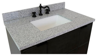 37" Single Vanity, Linen Gray Finish With Gray Granite Top And Rectangle Sink