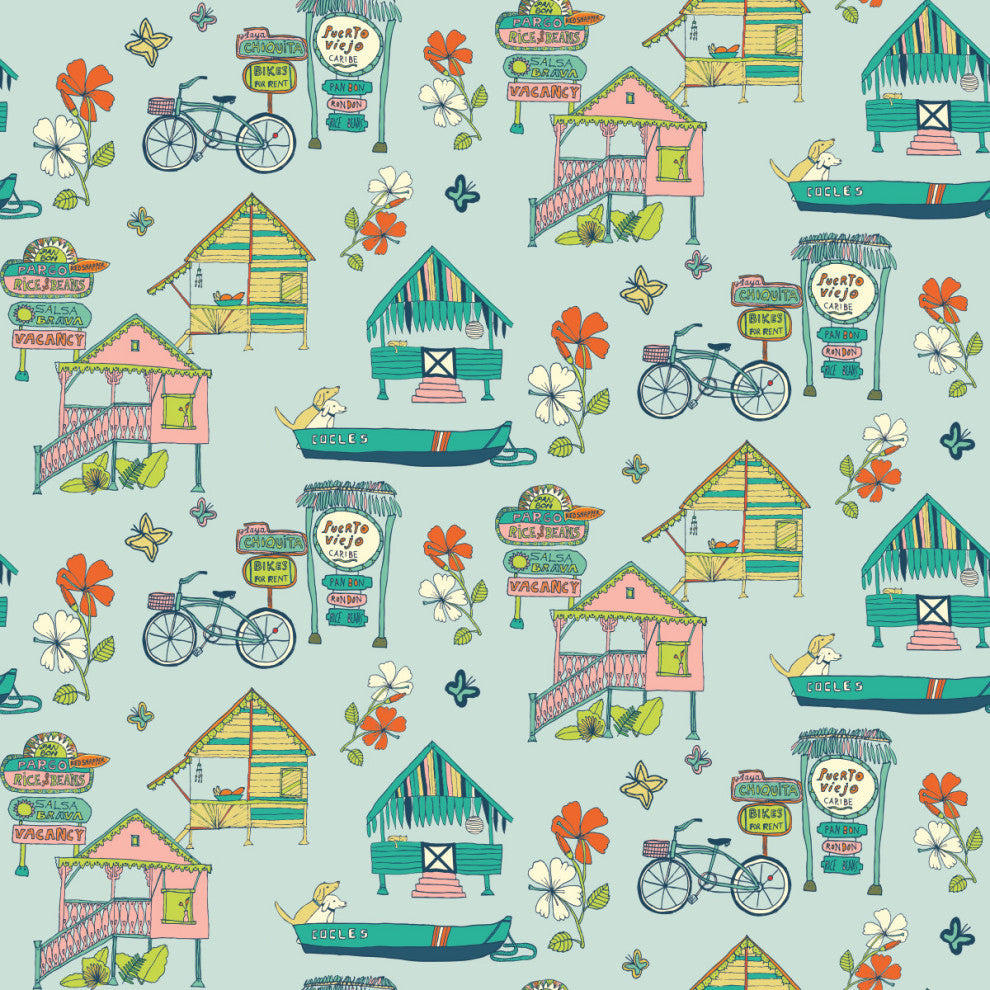 Holalola Caribbean Peel and Stick Wallpaper, Blue