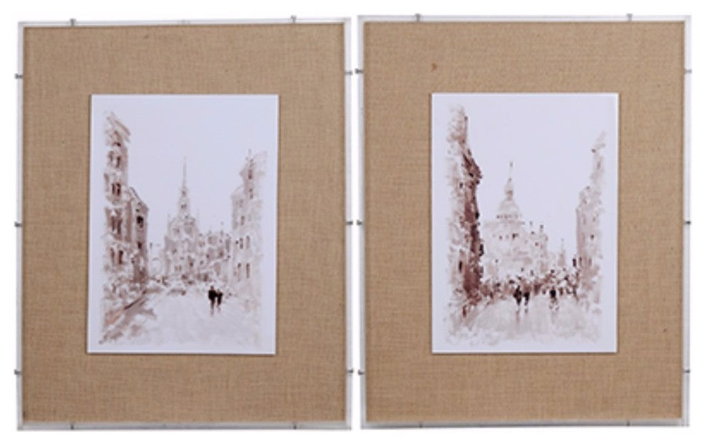 Benzara BM154099 European Watercolor Street Prints, Set of 2