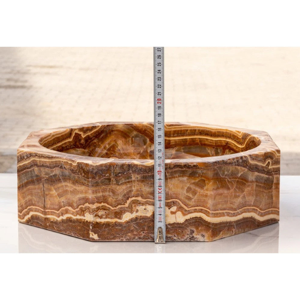 Brown Onyx Translucent Octagon Natural Stone Vessel Sink Polished  (D)16" (H)5"