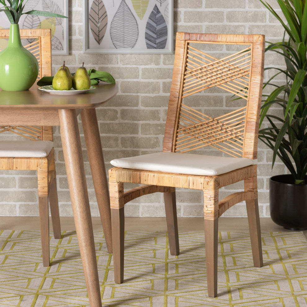 Poltak Modern Bohemian Natural Brown Rattan 2-Piece Dining Chair Set