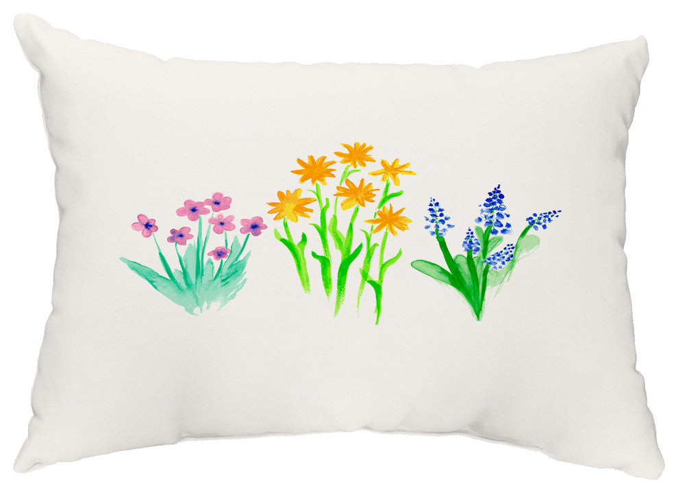 Flower Trio 14"x20" Floral Decorative Outdoor Pillow, Yellow
