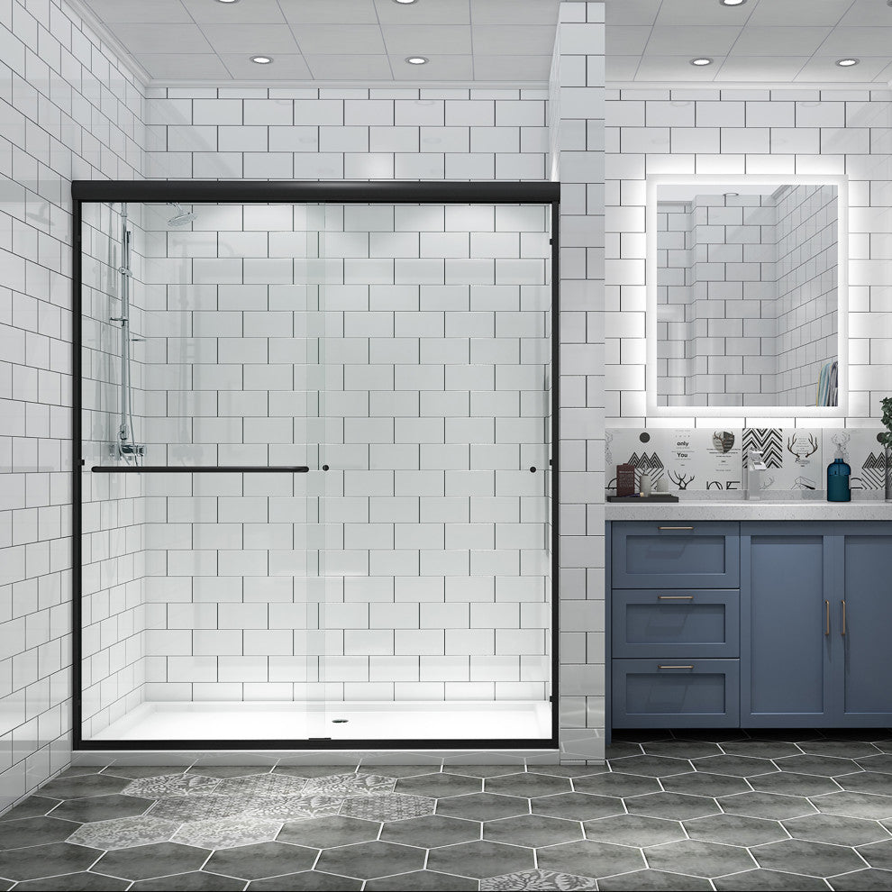60" W x 70" H Framed Traditional Sliding Shower Door, Matte Black