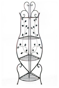 16" X 3.5" X 67.5" Blackened Copper Steel Corner Bakers Rack With Shelves