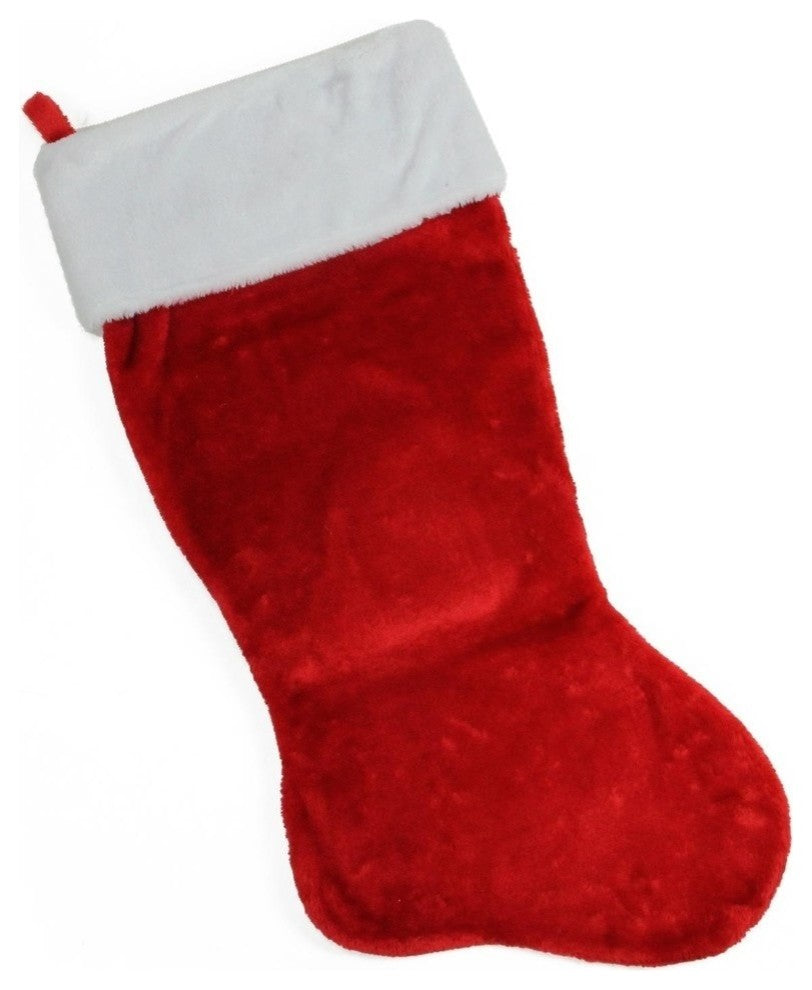 35" Traditional Red With White Cuff Decorative Plush Christmas Stocking