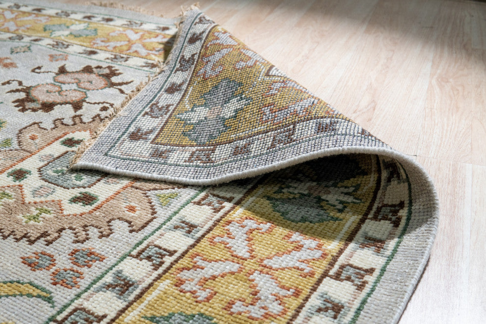 Hand-Knotted Wool Gray/Gold Traditional All Over Traditional Knot Rug, 7'6x9'6
