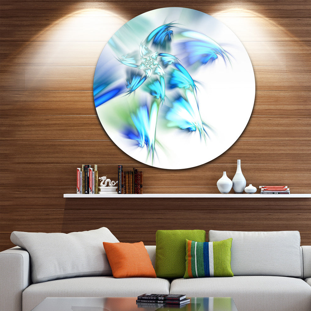 Blue And Green Fractal Flower, Floral Disc Metal Artwork, 23"