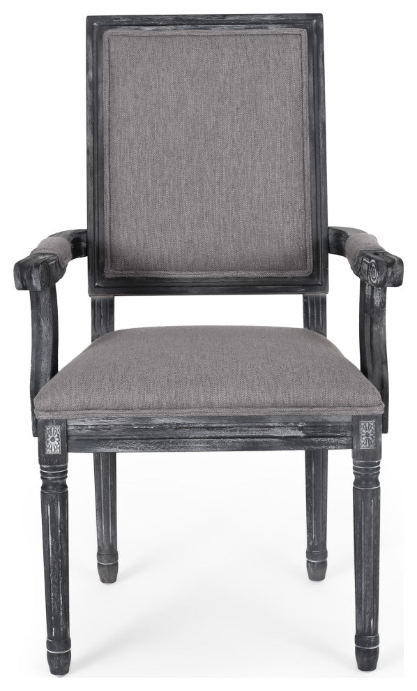 Joretta French Country Fabric Upholstered Wood 5-Piece Circular Dining Set, Gray