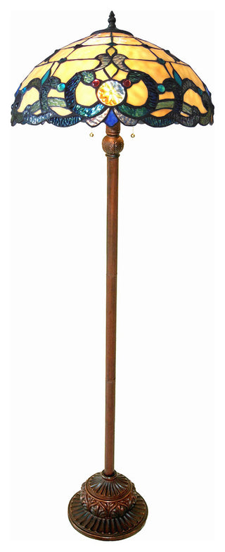 DOUTZEN, Tiffany-style 2 Light Victorian Floor Lamp, 18" Shade
