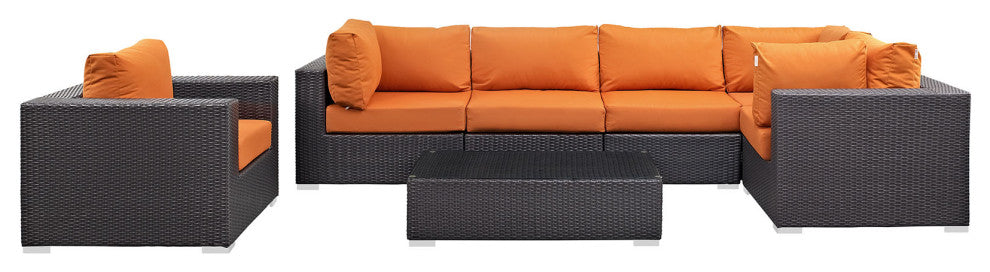 Modway Convene 7-Piece outdoor Patio Sectional Set, Espresso Orange