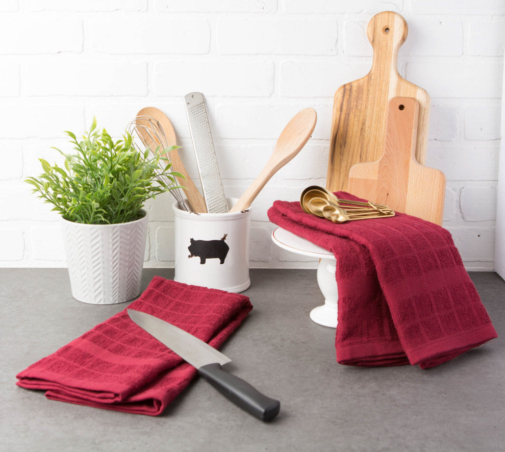 DII Solid Wine Windowpane Terry Dishtowel (Set of 4)