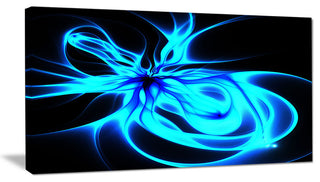 Glowing Blue Symmetrical Flower, Oversized Abstract Canvas Art Print, 60x28