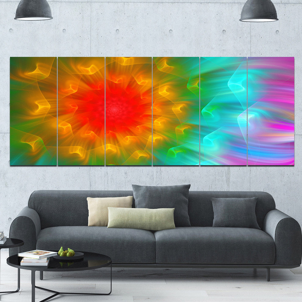Large Red Alien Fractal Flower, Floral Canvas Art Print, 70"x28", 6 Panels