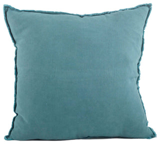 Fringed Design Down FIlled Linen 20" Throw Pillow, Sea Green