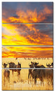 Antelope Crowd At Sunset, African Canvas Art Print, 28"x48", 4 Panels