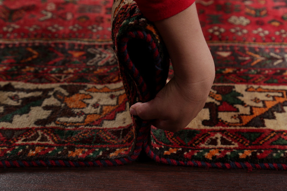 Consigned, Faded Vintage Traditional Handmade Persian Abrash Area Rug, Red, 7x10